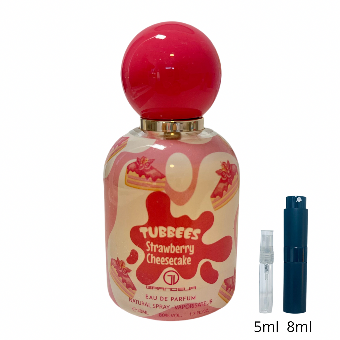 Tubbees Strawberry Cheesecake – Grandeur / Échantillon 5 ml ou 8 ml / Flacon en verre avec spray / Parfum format voyage