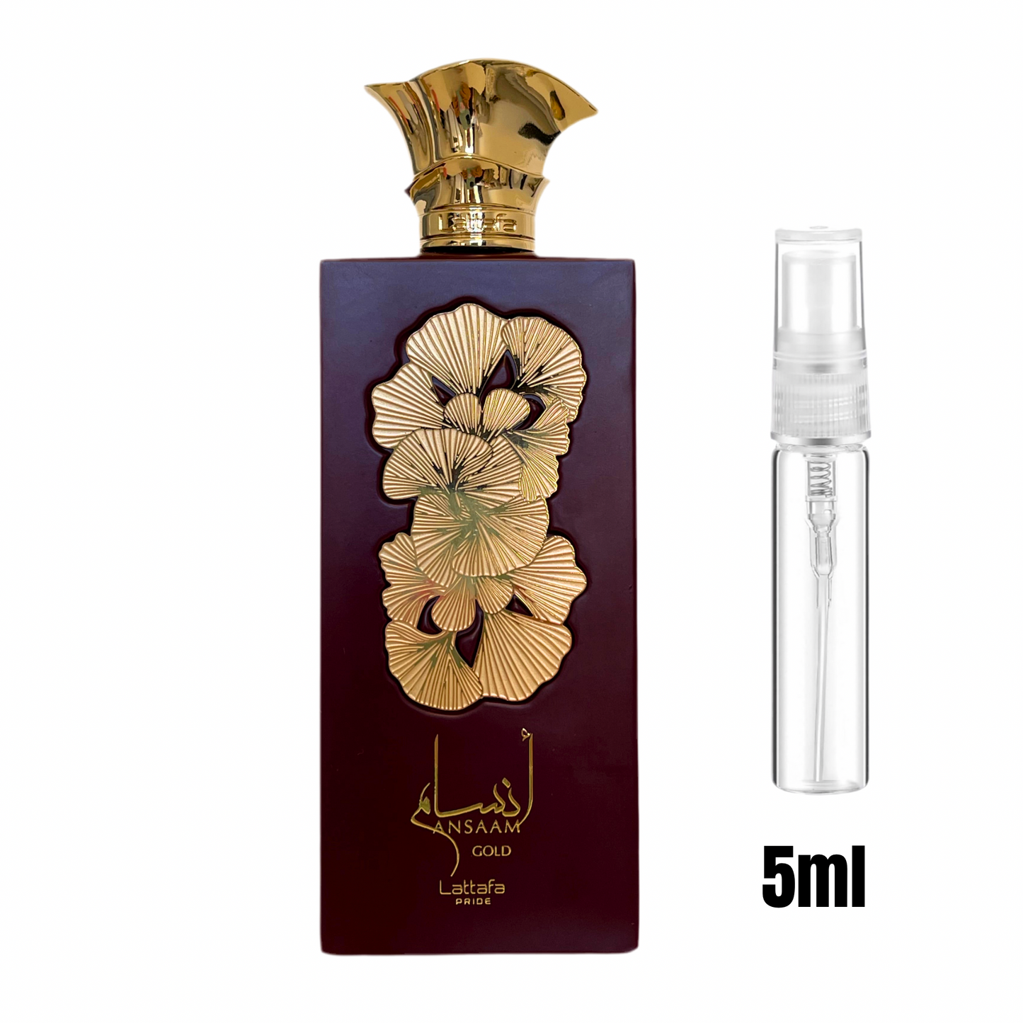 Échantillon 5 ml d’Ansaam Gold – Lattafa Pride / Parfum floral fruité, idéal pour découvrir.