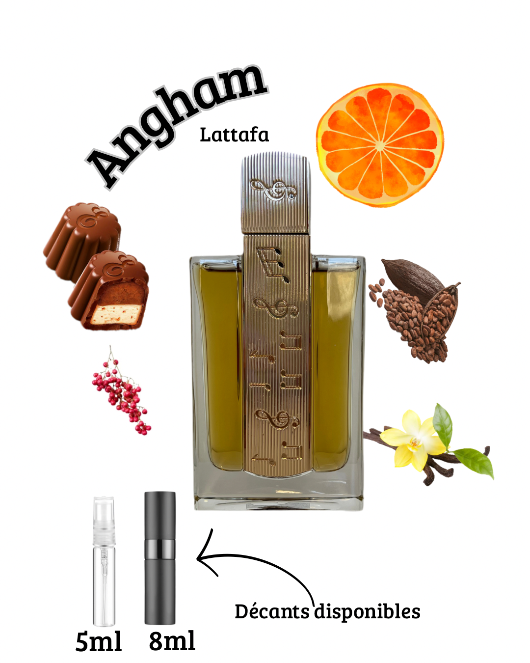 Angham – Lattafa
Parfum Extrait (5 ml / 8 ml / 100 ml)