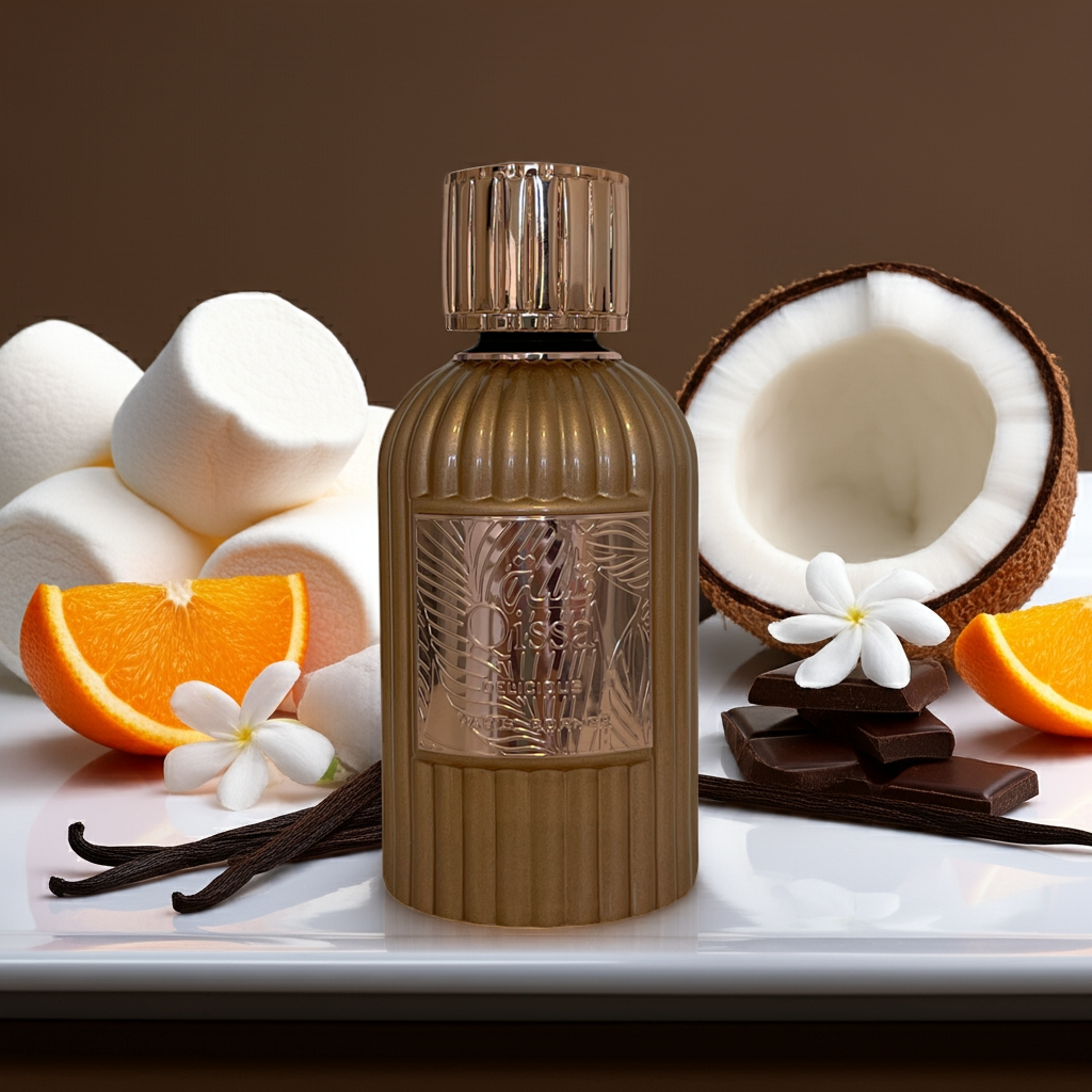 Notes de Qissa Delicious – Paris Corner : orange,chocolat, praline, vanille, fève tonka, guimauves, et ambre.