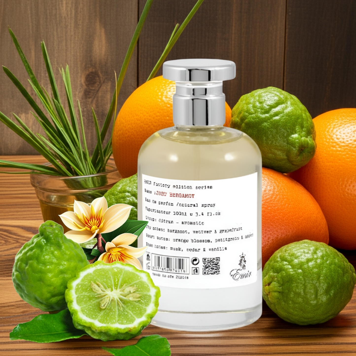 Notes de Just Bergamot : bergamote italienne, agrumes lumineux, nuances vertes et musquées.