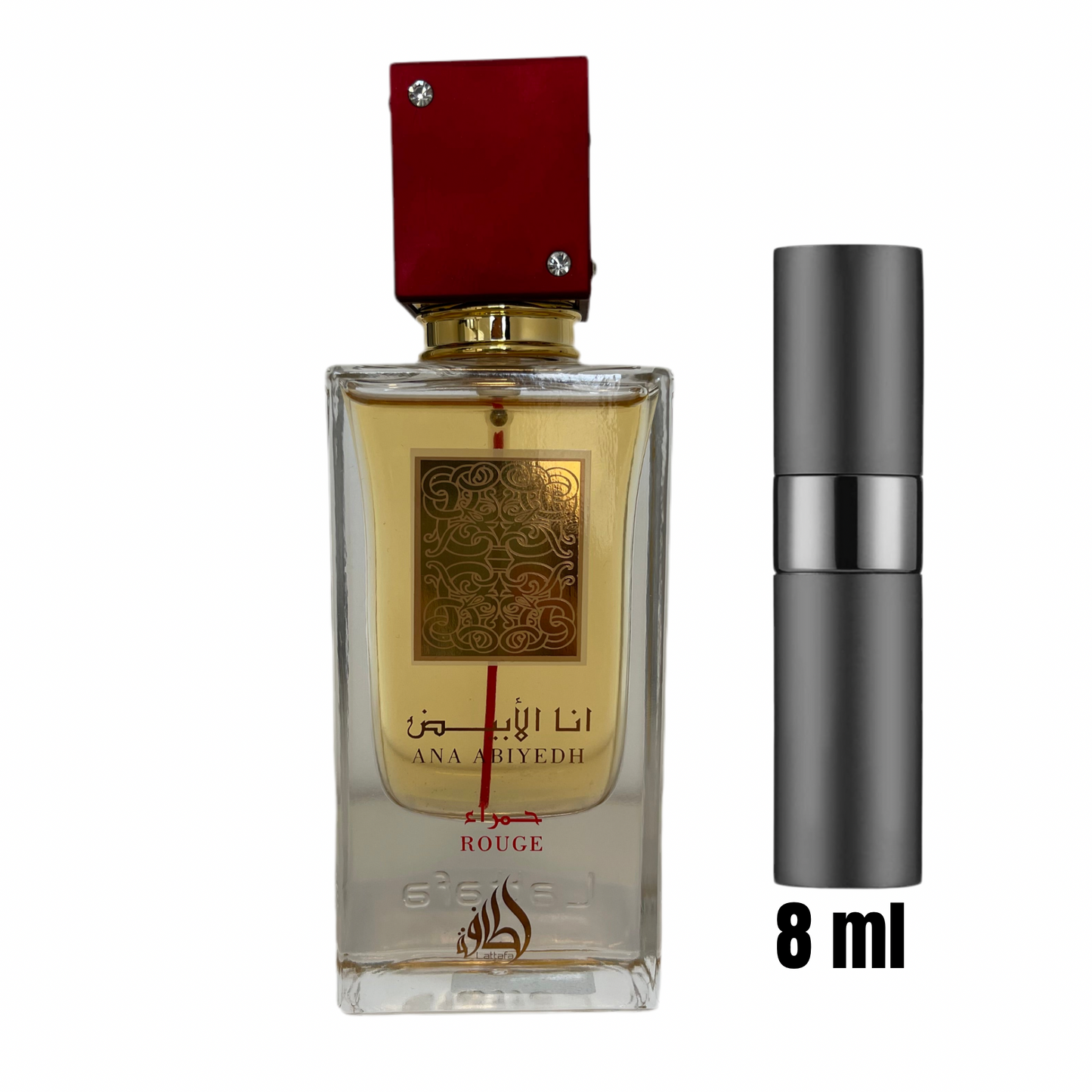 Échantillon 8 ml d’Ana Abiyedh Rouge – Lattafa / Format idéal pour tester ou voyager.