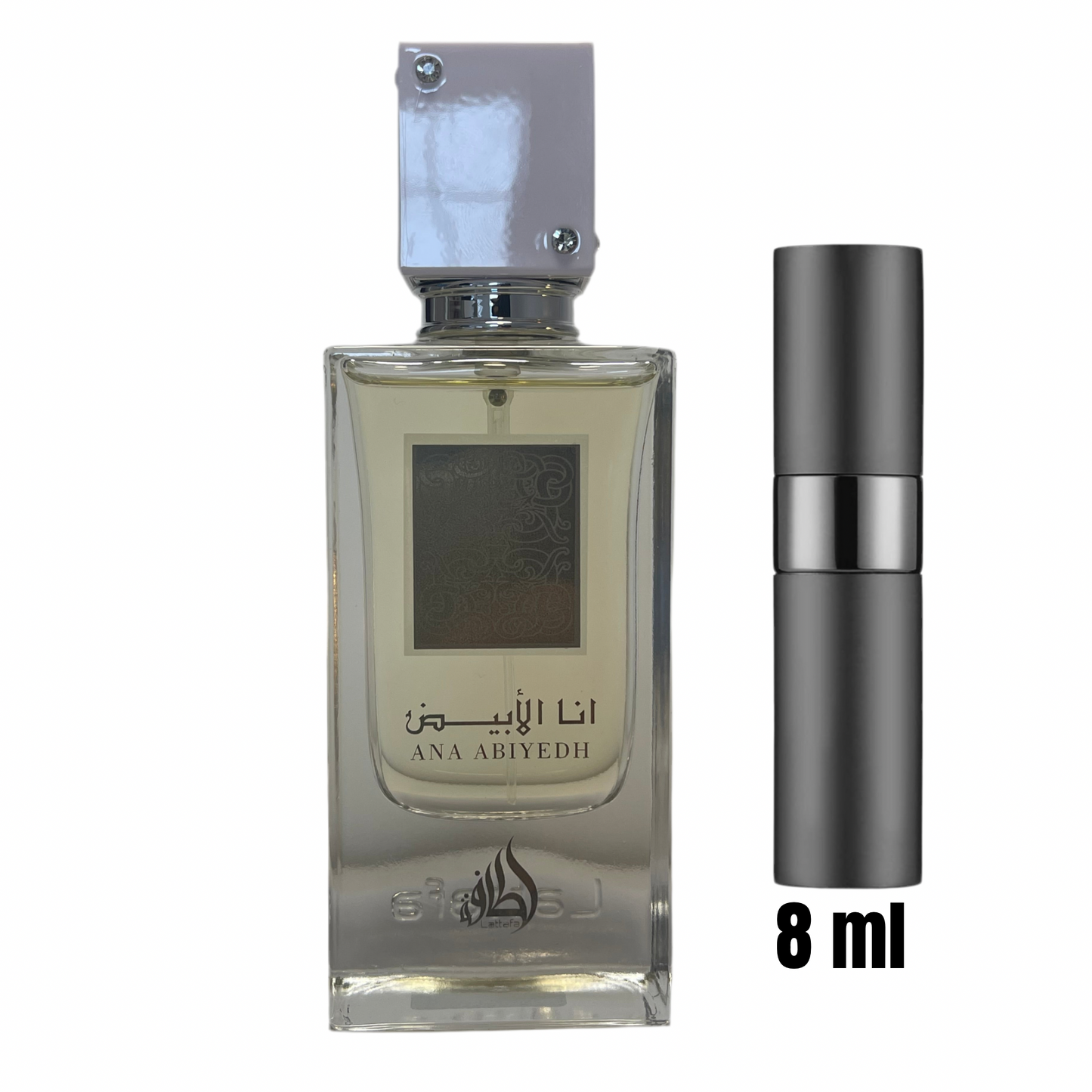 Échantillon 8 ml d’Ana Abiyedh – Lattafa / Format pratique pour le sac ou les voyages.