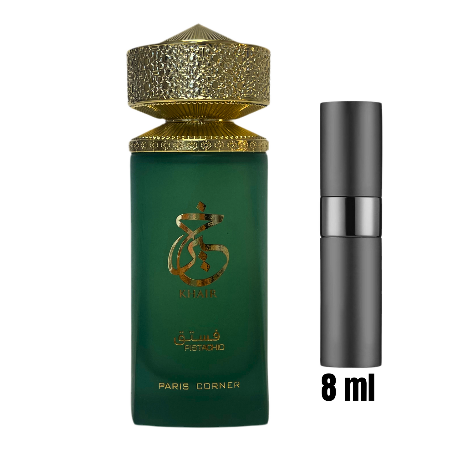 Échantillon 8 ml de Khair Pistachio / Format idéal pour savourer cette fragrance onctueuse.