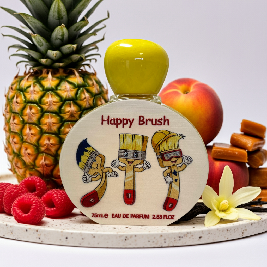 Notes de Happy Brush : fruits rouges, crème douce, notes sucrées enfantines, ananas, pêche