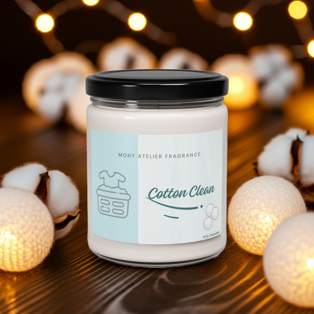 Bougie parfumée en cire de soja – Coton frais | Parfum propre pour la maison, idée cadeau bien-être, yoga, aromathérapie, décoration intérieure