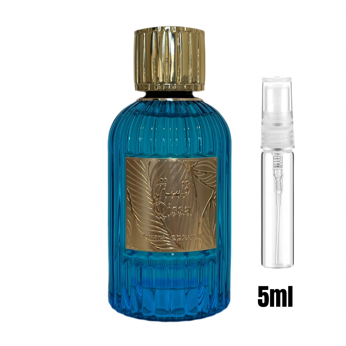 Échantillon 5 ml de Qissa Blue / Fraîcheur intense dans un format voyage.
