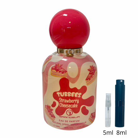 Tubbees Strawberry Cheesecake – Grandeur / Échantillon 5 ml ou 8 ml / Flacon en verre avec spray / Parfum format voyage