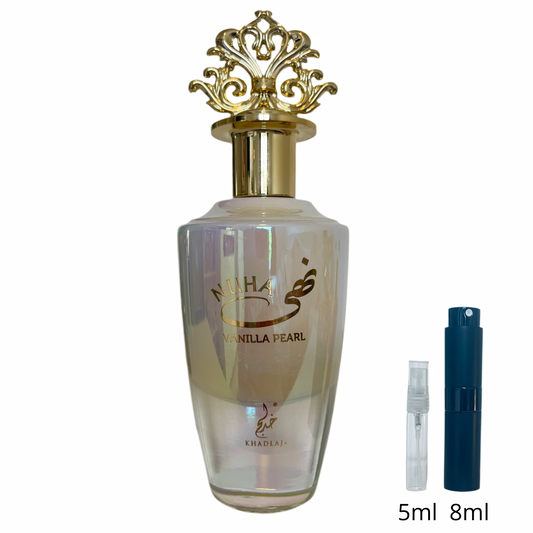 Nuha Vanilla Pearl – Khadlaj / Échantillon 5 ml ou 8 ml / Flacon en verre avec spray / Parfum format voyage
