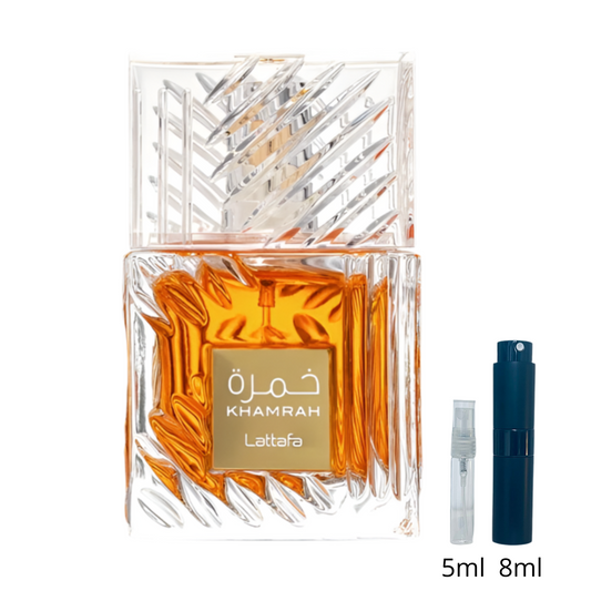 Khamrah – Lattafa / Échantillon 5 ml ou 8 ml / Flacon en verre avec spray / Parfum format voyage

