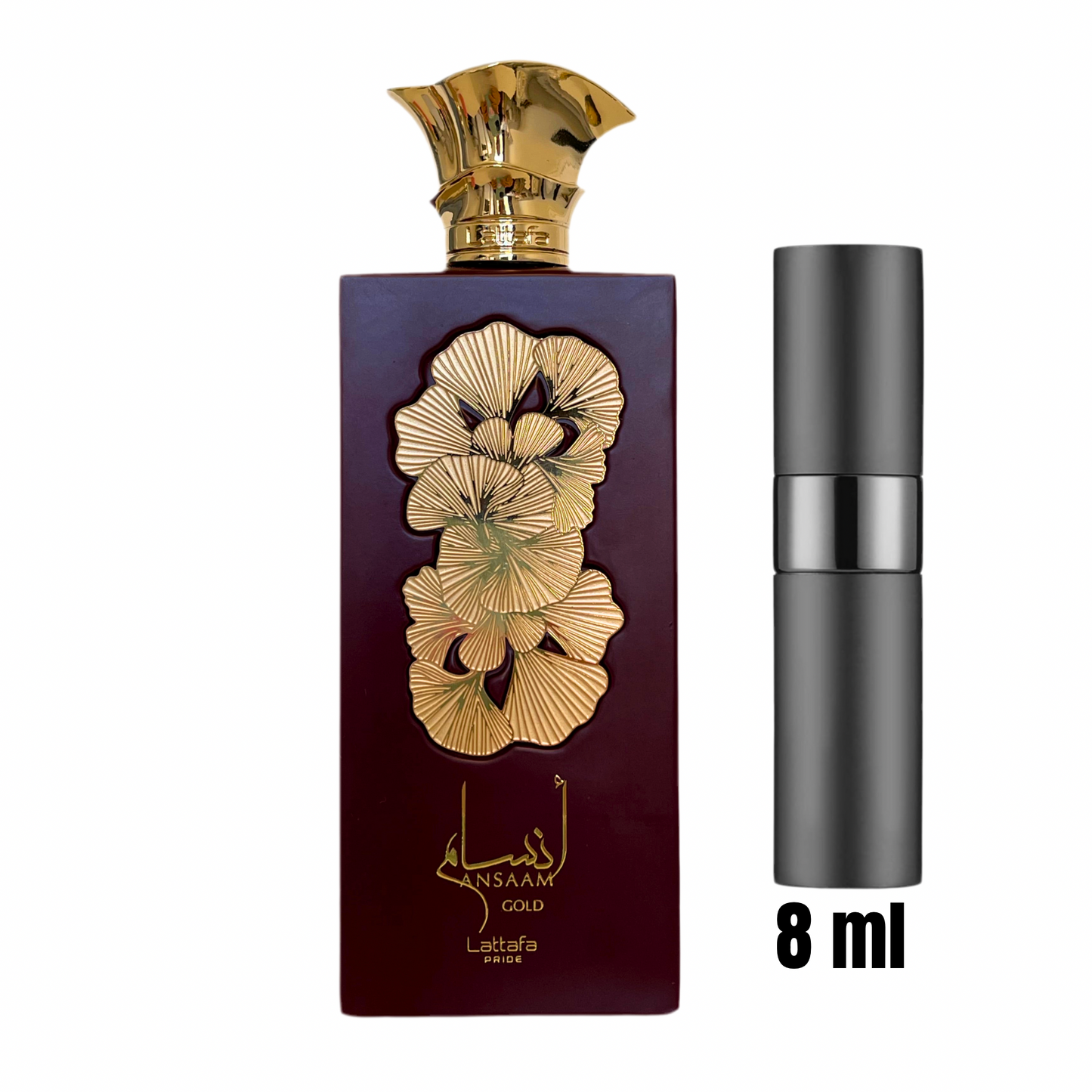 Échantillon 8 ml d’Ansaam Gold – Lattafa Pride / Parfum lumineux en format voyage.
