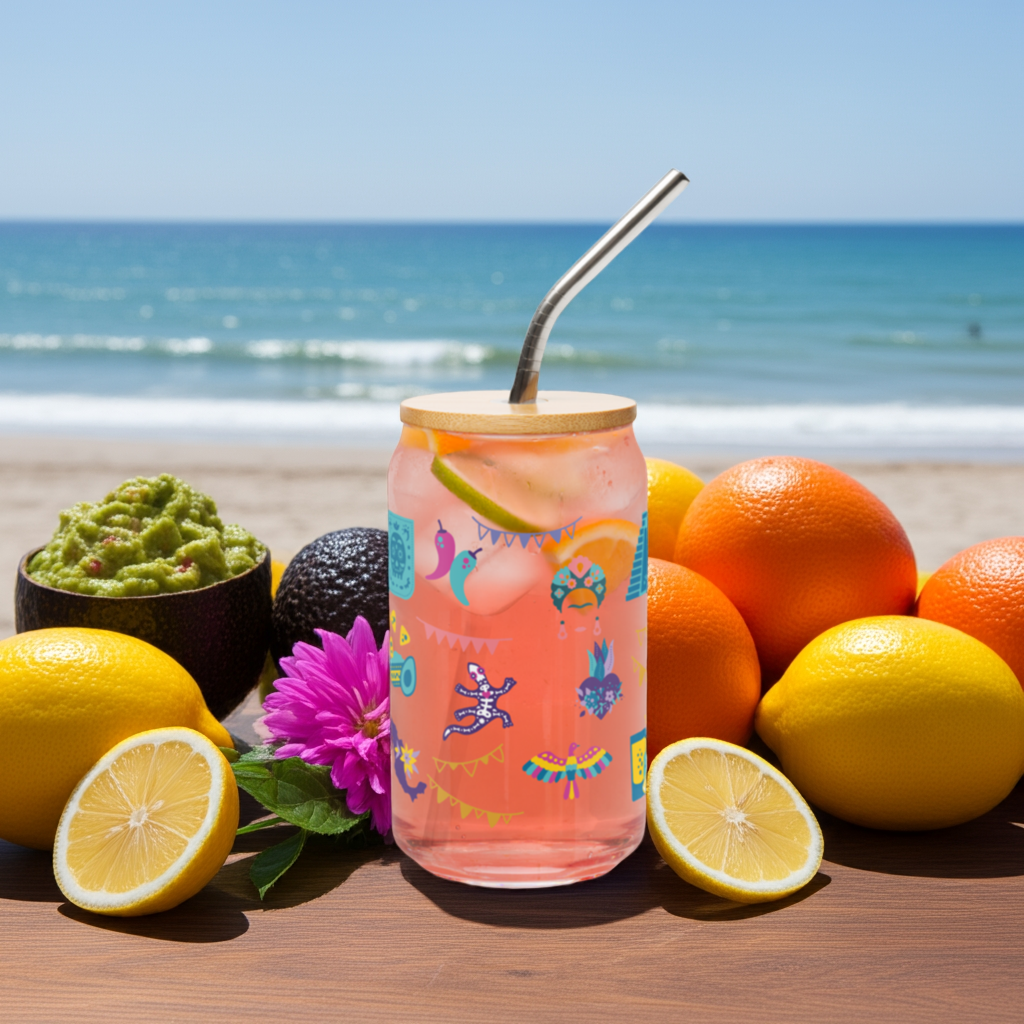 Verre design mexicain avec boisson fraîche / Idéal pour cafés glacés, jus et smoothies