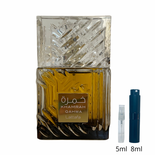 Khamrah Qahwa – Lattafa / Échantillon 5 ml ou 8 ml / Flacon en verre avec spray / Parfum format voyage