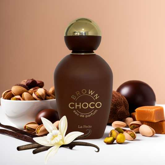 Notes de Brown Choco – Khadlaj : chocolat noir, vanille crémeuse, bois chauds et touche sucrée.