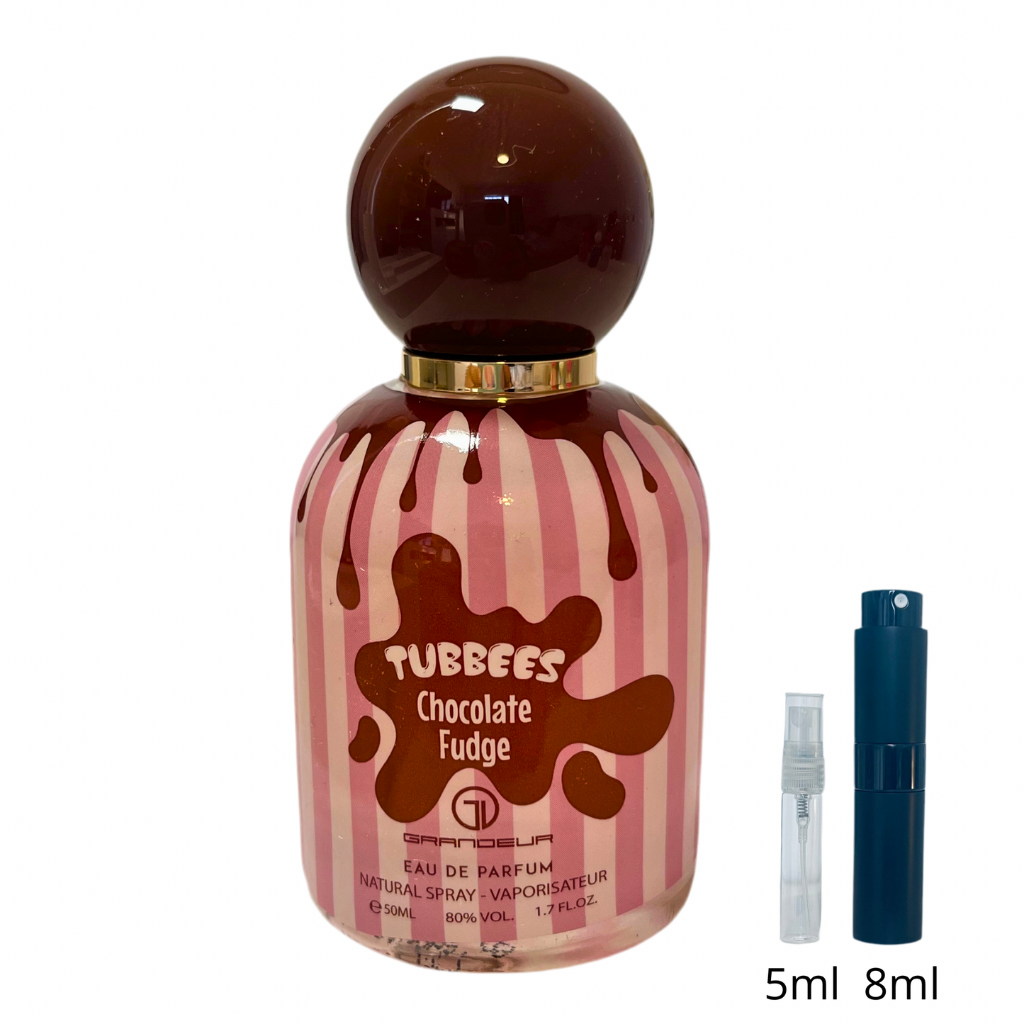 Tubbees Chocolate Fudge – Grandeur / Échantillon 5 ml ou 8 ml / Flacon en verre avec spray / Parfum format voyage
