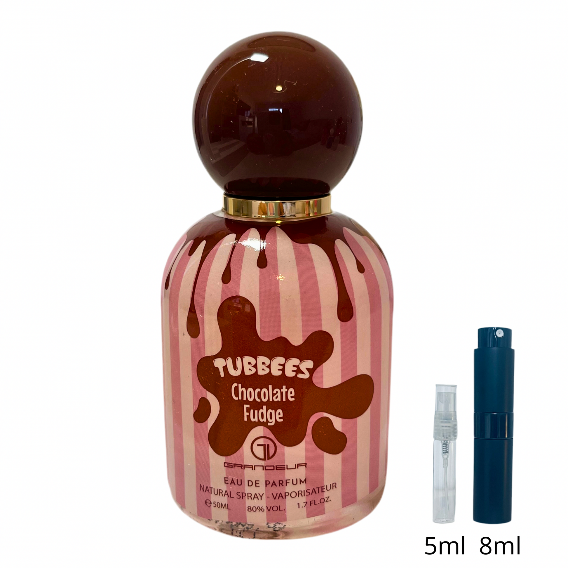 Tubbees Chocolate Fudge – Grandeur / Échantillon 5 ml ou 8 ml / Flacon en verre avec spray / Parfum format voyage
