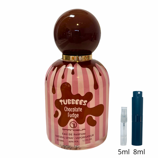 Tubbees Chocolate Fudge – Grandeur / Échantillon 5 ml ou 8 ml / Flacon en verre avec spray / Parfum format voyage
