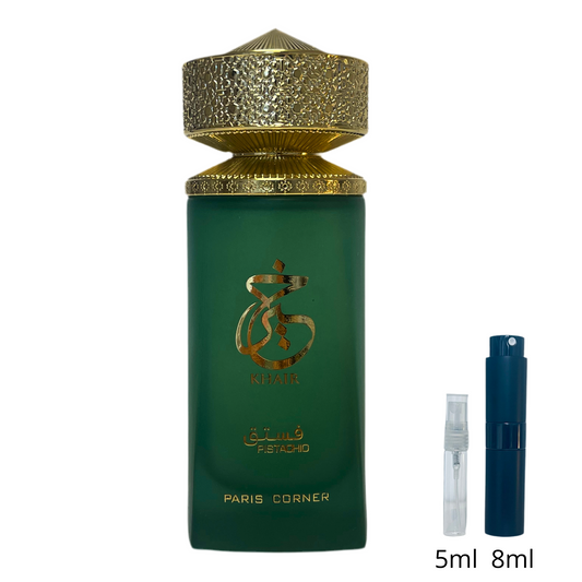 Khair Pistachio – Paris Corner / Échantillon 5 ml ou 8 ml / Flacon en verre avec spray / Parfum format voyage