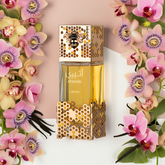 Notes d’Atheeri – Lattafa :  vanille, orquídea,fruits sucrés, fleurs blanches, musc et bois doux.