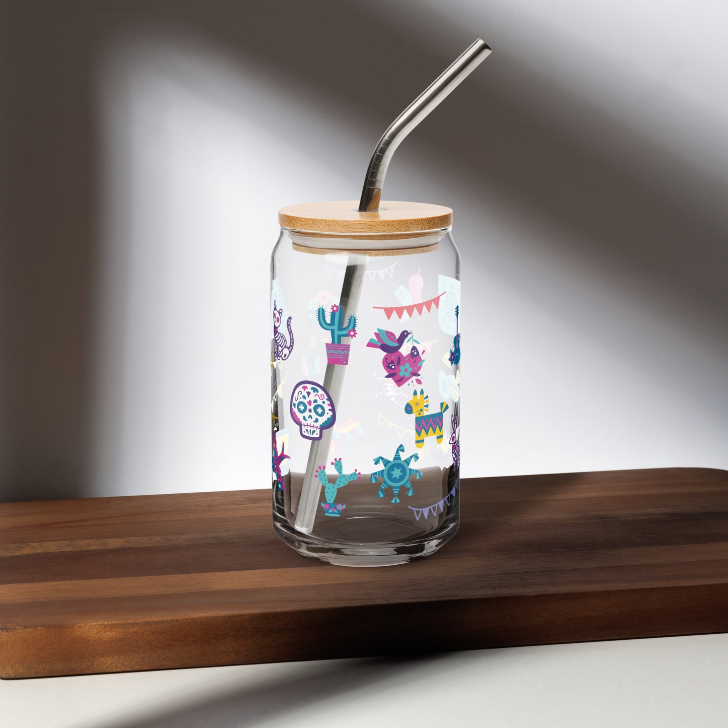 Tasse en verre Couvercle en bambou naturel et paille réutilisable / Parfait pour une utilisation quotidienne