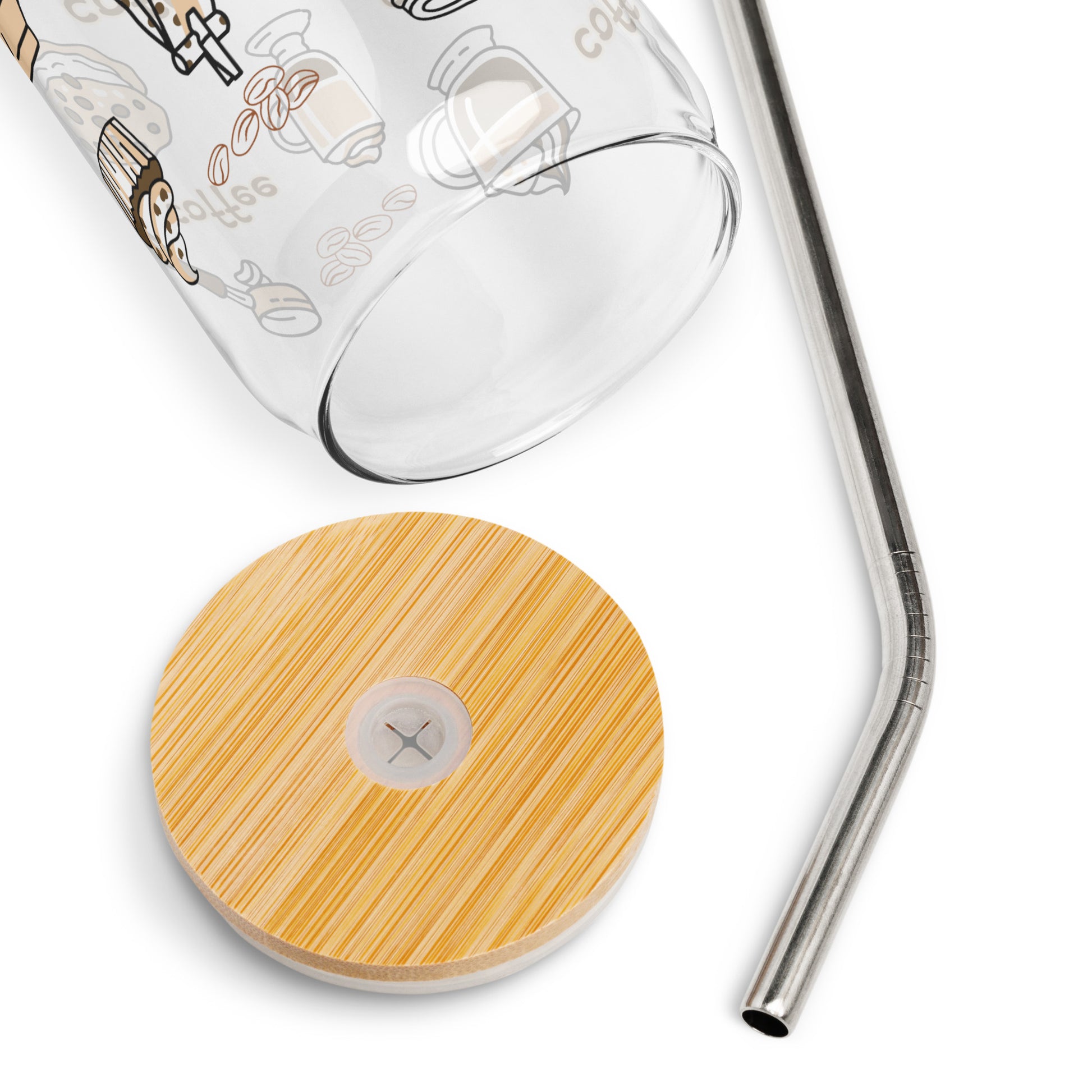 Couvercle en bambou avec joint en silicone / Paille en aluminium incluse