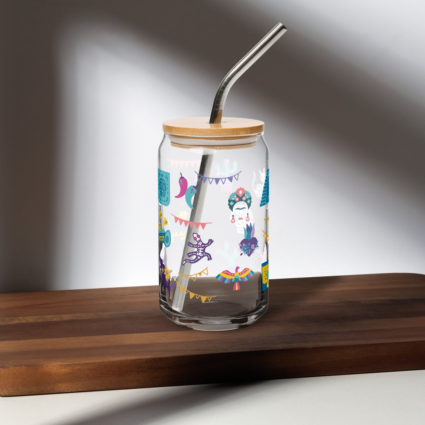 Gobelet en verre avec Couvercle en bambou naturel et paille réutilisable / Parfait pour une utilisation quotidienne