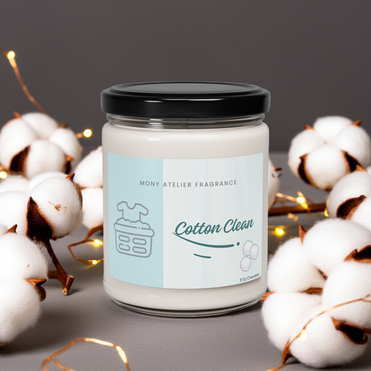 Bougie parfumée en cire de soja – Coton frais | Parfum propre pour la maison, idée cadeau bien-être, yoga, aromathérapie, décoration intérieure